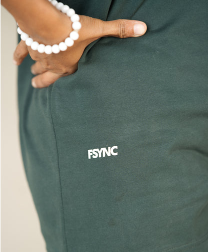 Green sweatshirt with 'FSYNC' logo on a plain background